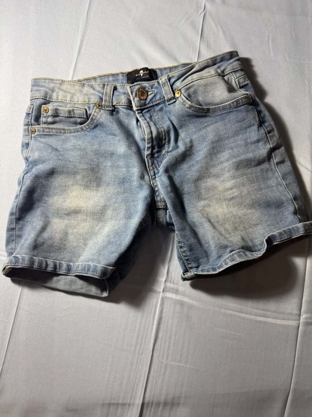 7 For All Mankind Los Angeles Girls Blue Denim Cuffed Shorts Size 12